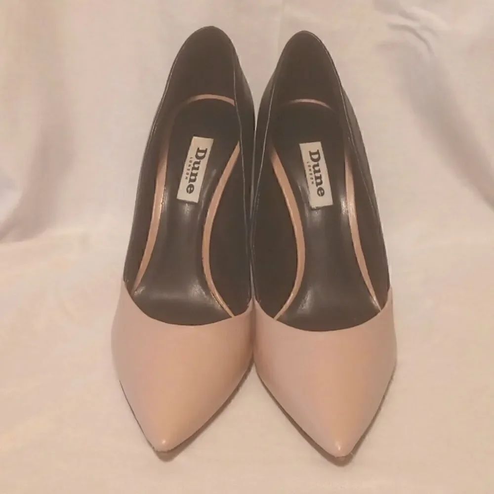 Dune London Anisa black/soft pink 2 tone leather stiletto heels size EU 38 US 7